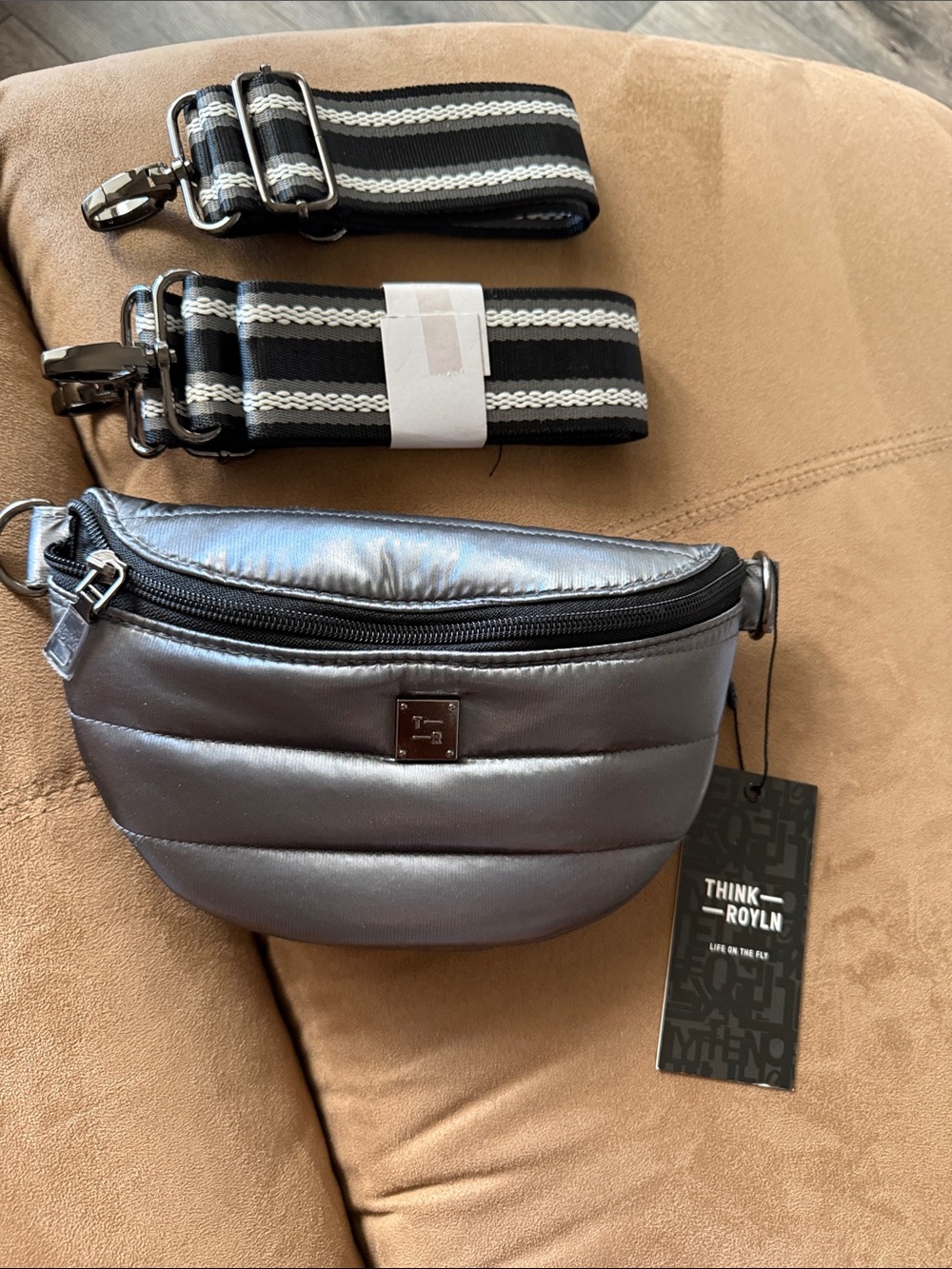 THINK ROYLN Metallic Quilted Belt Bag - Gunmetal